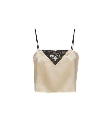 prada satin crepe top|Desert Beige Satin Crepe Top .